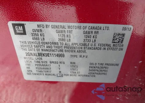 2014 Chevrolet Equinox 1Lt z USA, uszkodzony, nr VIN 2GNALBEK9E1114969